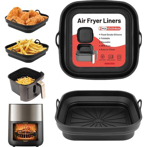 Set di 2 stampi quadrati in silicone riutilizzabili e pieghevoli per friggitrice ad aria, microonde e forno (nero) (1/5)