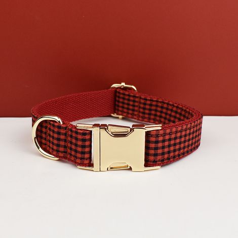 Collier pour chien motif plaid rouge et noir avec nœud papillon, ajustable, taille L (1/2)