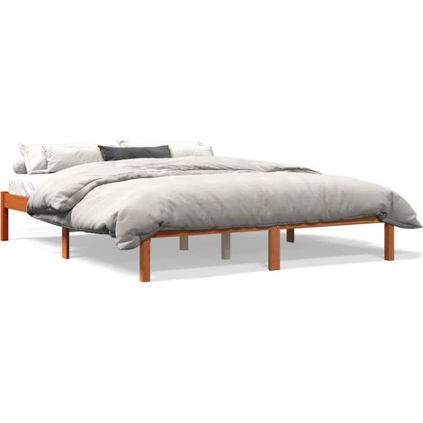 Cadre de lit marron 150x200 bois de pin massif (1/5)