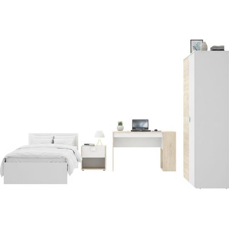Composizione Camera da Letto Winnemu, 2 Cassetti, Reversibile, Dimensione Materasso 90x190 cm, 195x96x68h cm Bianco