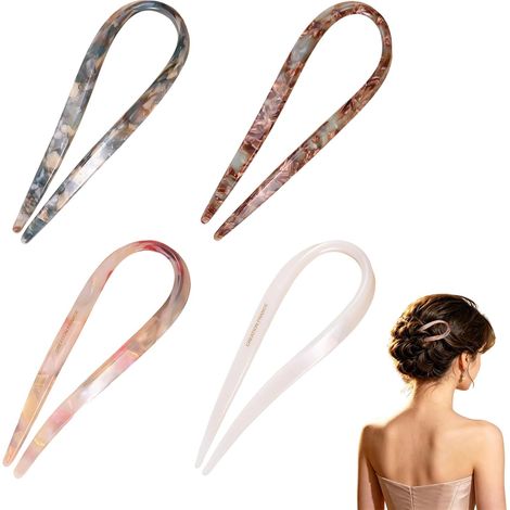 Pince Cheveux Femme en U Lot de 4, Épingles Chignon Maintien Sûr Cheveux Épais. Idéal pour Updos Quotidiens. en PVC Durable (Gris Marbre, Vert Café, Rose Violet, Blanc) (1/5)