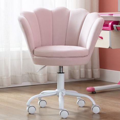Wahson Sedia Scrivania Cameretta, Studio Girevole in Velluto Regolabile in Altezza,design a petali, seduta ispessita, ruote morbide girevoli a 360°, Rosa Chiaro
