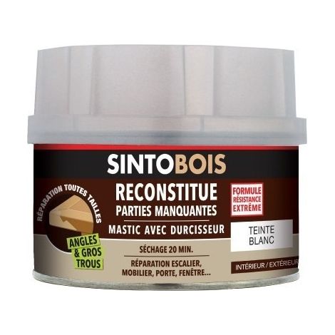 Sintobois Stucco per legno con indurente, confezione da 500 ml / 550 g, bianco