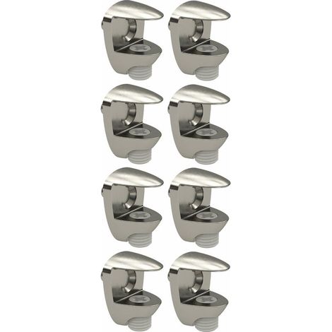 – Lot de 8 taquets métal pour tablette en verre – Finition nickelée – Vis de réglage – Épaisseur de tablette 5-6mm – Support pour meuble et étagère (1/4)
