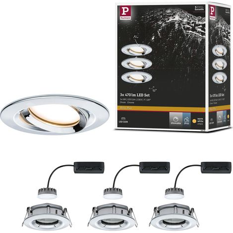 Spot encastré LED Nova Plus kit de 3 rond orientable 3x6,8W IP65 gradable projecteurs enc. Chrome spot aluminium lampe enc. 2700K (1/5)