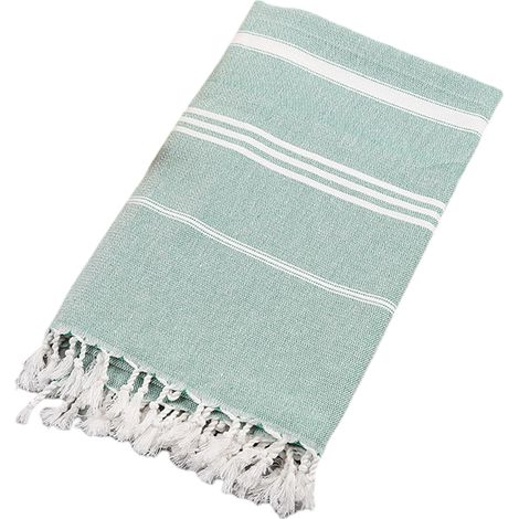1 pièce Serviette de plage, 100 x 180 cm, coton turc, ultra absorbante, séchage rapide, pompons, pour plage, sauna, yoga et fitness (1/5)