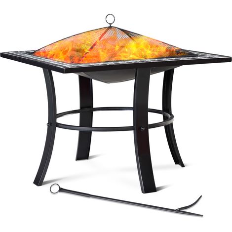 GARDEBRUK® Braciere Quadrato da Esterno Mosaico in Acciaio 76x76cm Parascintille Camino da Giardino Stufa Caminetto Esterno Patio