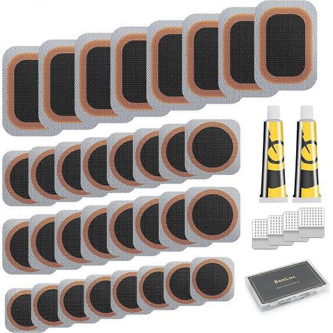 Kit de réparation de pneus de vélo - Kit de réparation de chambre à air pour vélo avec rustines vulcanisées et râpe métallique pour VTT, BMX et moto. (1/4)