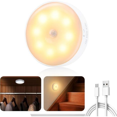 1 Veilleuse Led Détecteur De Mouvement, Rechargeable 3 Modes, Lumière Blanche Chaude, Intérieur Escalier Cuisine (1/5)