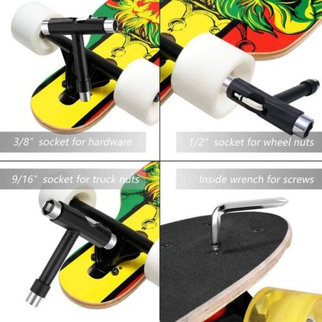 Outil T multifonction pour planches de skateboard clé à molette L outil de réparation portable pour trottinettes longboards et mini (1/4)