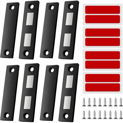 4 Loquets Magnétiques Ultra Minces pour Porte Placard, Aimant Puissant 13Kg, Fermeture Aimantée pour Armoire, Cuisine, Tiroir, Porte Coulissante, Meuble, Noir (1/5)