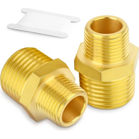 2PCS Raccord en laiton, Mamelon hexagonal réducteur, Tube mâle 1/2 pouce x 1/4 pouce, Pour gaz eau huile