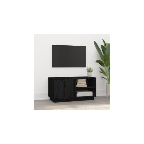 Meuble TV Noir 80x35x40,5 Bois de pin massif (1/5)