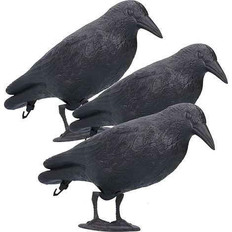 Effigie Corbeau - 39 x 13 x 23 cm - En Polyéthylène Noir - Pour Jardin Extérieur Décoration Halloween Chasse Aux Oiseaux - 3 Pièces