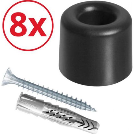 Butée de porte ronde noire (lot de 8) - Butée de porte - Butée de porte - Matériel de montage inclus - Butée de porte - Butée de porte ronde noire - Butoir - Lot de 8 (1/5)