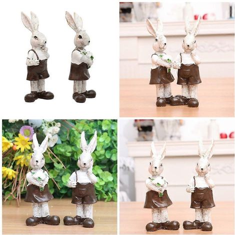 Figurines de lapins de Pâques faites à la main, statue de couple, décorations pour fête de Pâques (1/4)