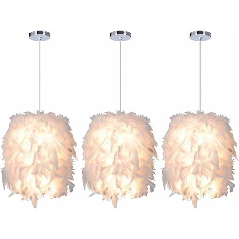 3x Suspension Luminaire en Plumes Blanche 22cm Lustre Suspension Abat-jour E27 Lampe de Plafon pour Chambre, Salon, Salle à Manger, Restaurant, Décoration BLOW (1/4)