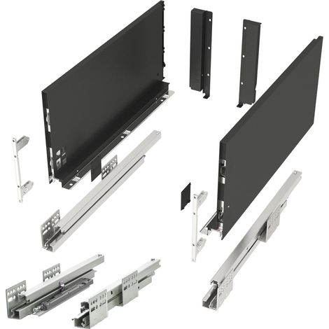 Schubladensystem JUNKER SLIM anthrazit H: 199 mm Push to Open bis 35 kg belastbar mit 13 mm schlanken Schubladenzargen - Nennlänge 300 mm
