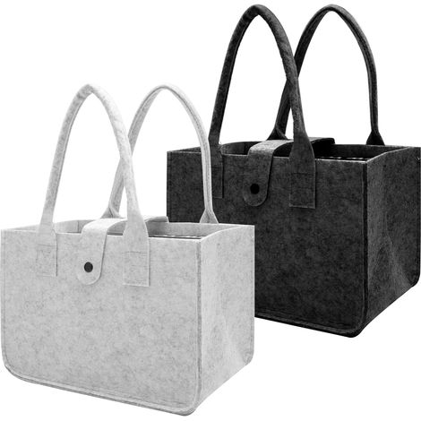Lot de 2 sacs en feutre pliables - 30 x 20 x 18 cm - Gris clair et gris foncé - Pour le shopping et le quotidien (1/5)