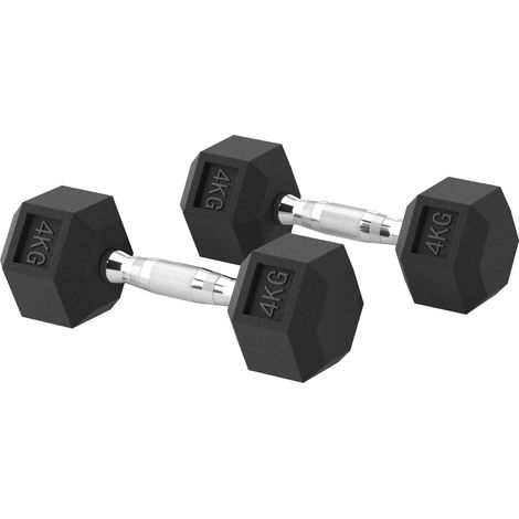 HOMCOM Set 2 Manubri da 4 kg Esagonali con Presa Zigrinata Antiscivolo Nero
