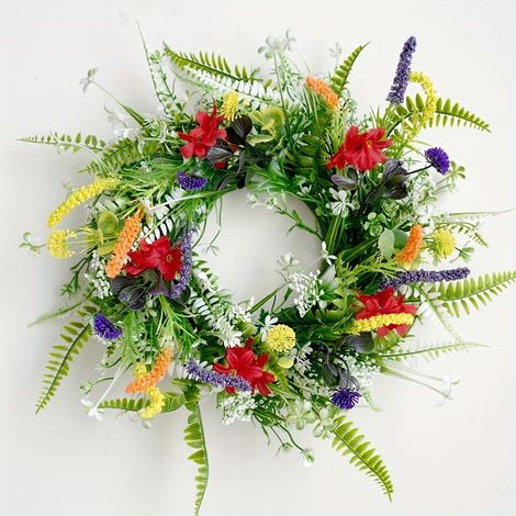 Guirlande Printanière - Couronne Artificielle Fleurie 45 cm - Décoration Porte Intérieure Extérieure - Saison Printemps Été - 1 Pièce (1/5)