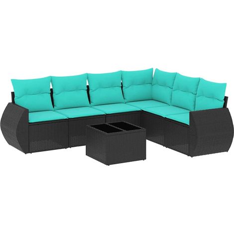Maison Exclusive - 7-teiliges Gartensofa-Set mit Kissen, schwarze