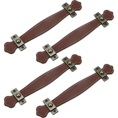 Stück antike Leder-Schubladengriffe, braune Leder-Kofferknöpfe, schraubenlos (1/4)