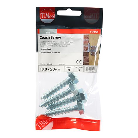 TIMCO Coach Screws Hex Head Silver - 10.0 x 50