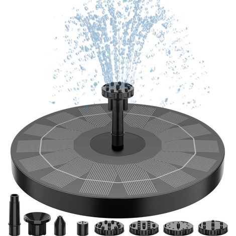Pompe de fontaine solaire pour bain d\'oiseaux 2,5 W, pompe de fontaine solaire pour bain d\'oiseaux avec 8 buses, pompe de fontaine d\'eau à énergie solaire de 6,7 po pour jardin, étangs, piscine, aq (1/5)