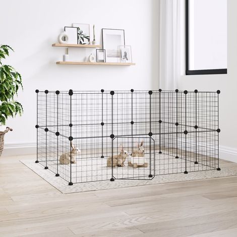 Cage animaux de compagnie à 28 panneaux et porte - Clapier Poulailler pour lapins poulets Noir 35x35 cm BV727201 - BonneVie (1/4)