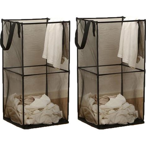 Panier à linge pliable en 2 pièces avec poignées, en tissu filet, panier à linge pop-up, panier de rangement pour la maison, organisateur, chambre, voyage (1/5)