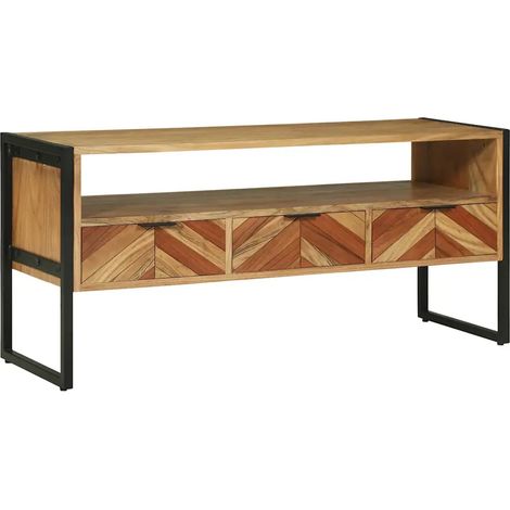 Meuble TV rectangulaire moderne avec rangement 100 x 35 x 50 cm en bois d'acacia marron (1/5)