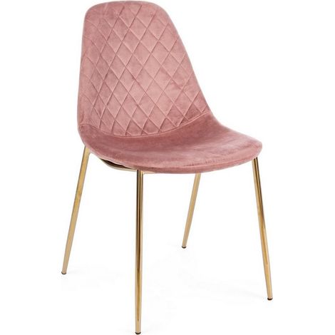 Sedia Terry con gambe in tubolare di acciaio con cromatura dorata, per arredo interno 48 x 55 x h 85 cm -Rosa / Confezione da 4 pezzi (1/5)