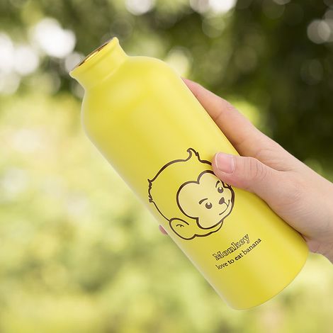 Gourde en acier inoxydable avec motif d'animaux mignons pour enfants, idéale pour les activités de plein air (jaune) (1/5)