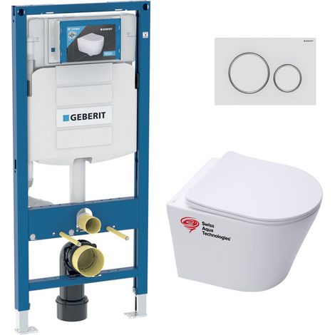 Pack WC Bati-support Geberit + Cuvette Swiss Aqua Technologies sans bride + Abattant soft close + Plaque (GebInfinitio-J)