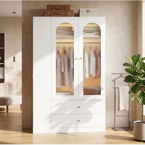 Kleiderschrank 120 x 50 x 200 cm aus MDF, Glas und Stahl, Weiß, 4 Schubladen – MEUBLIV (1/5)