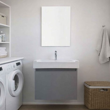 Mobile lavatoio 60×53 cm con vasca in ceramica pirana e tavoletta in legno – capiente e multifunzionale