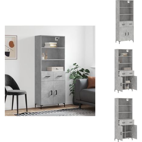 Buffet haut Gris béton 69,5x34x180 cm Bois d'ingénierie - Buffet Design Moderne - Meuble Rangement Gris - Armoire Cuisine - Buffet Haute Capacité - Buffet Salon (1/5)