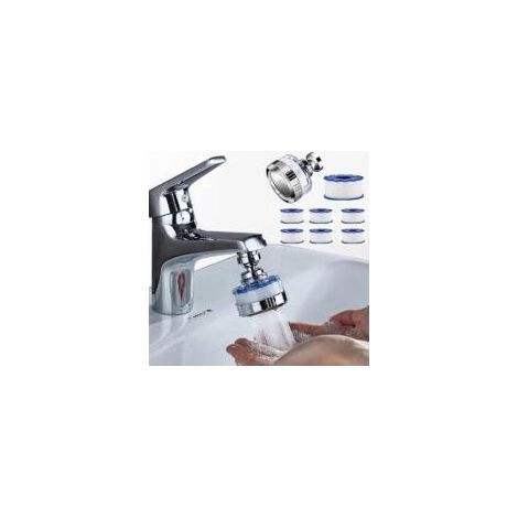 Filtre à eau Robinet,Universel Filtre Anti Calcaire Robinet avec 6 éléments filtrants en coton PP,Tête de Pulvérisateur Rotatif à 360° - Crezuo (1/4)