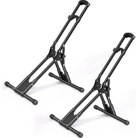 Mophorn Soporte plegable de acero para bicicletas, juego de 2 unidades, compatible con ruedas de 20 a 29 pulgadas (508 a 737 mm), para garajes, apartamentos, balcones y hogares, color negro (1/5)