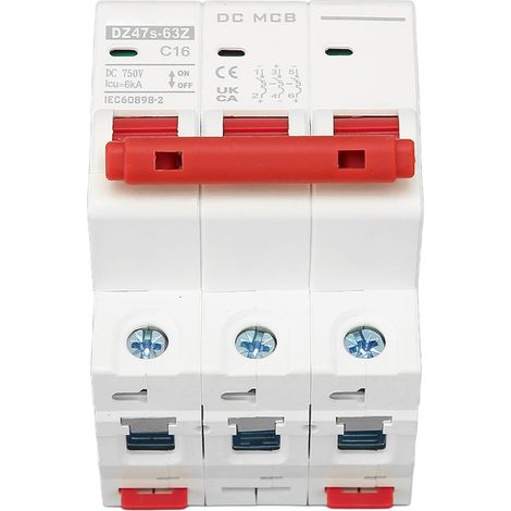 Leitungsschutzschalter Miniatur 16A 750V 3P, Abschaltvermögen 6000A, Gleichstromschutz für Photovoltaik-Solaranlagen, erhöhte Sicherheit, 1 Modul. (1/5)
