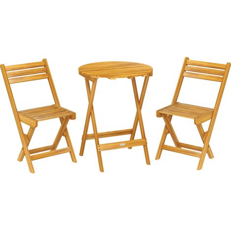 Lot de Table Ronde Pliable en Acacia Naturel et 2 Chaises, Mobilier de Jardin Compact, 60x60x75cm, sans Montage (1/5)
