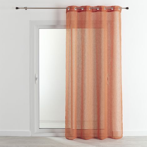 Homemaison – Voilage effet lin fluide terracotta 140x240 cm – 100% polyester – Œillets ronds en argent – Légèreté et diffusion de lumière