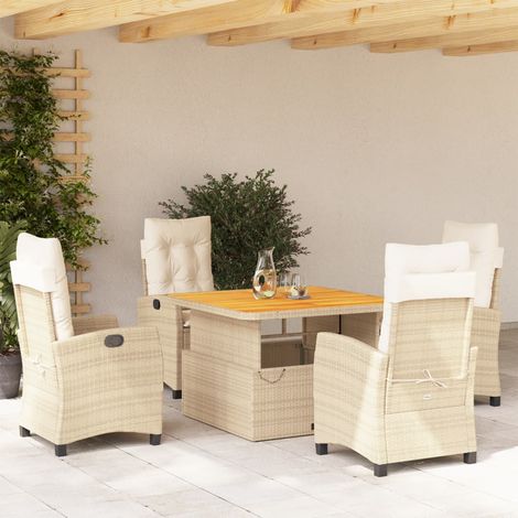 Set comedor de jardín 5 pzas con cojines ratán sintético beige vidaXL (1/5)