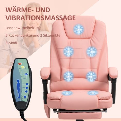 Massage-Bürostuhl, 7 Vibrationspunkte, verstellbare Fußstütze und Rückenlehne, Tragkraft bis 120 kg, Lederbezug, Farbe: Rosa. (1/5)