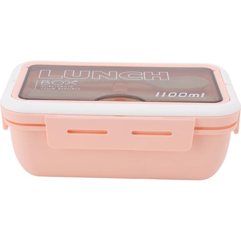 Boîte à déjeuner 2 compartiments 1100ml rose avec couverts pour bureau école - Boîte bento adulte mignonne (1/5)