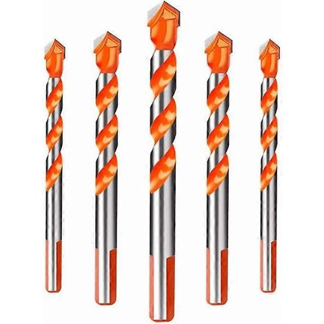 (6/6/8/10/12 mm) 5 forets multi-usages à queue triangulaire en carbure, pour béton, brique, verre, plastique et autres matériaux. (1/5)