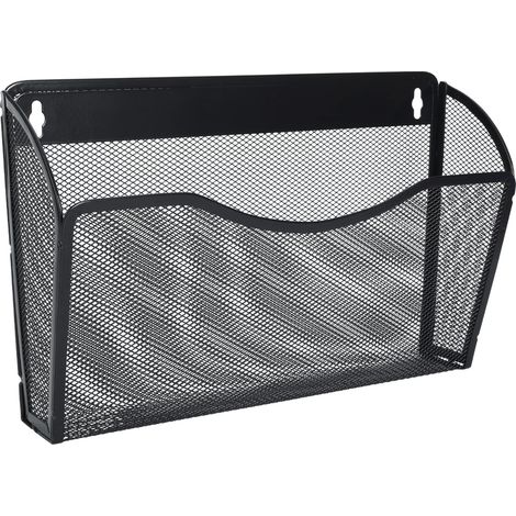 Pochette murale métal A4 noir - Organisateur porte-revues et documents suspendu - Range-papiers et courrier - Banette de rangement bureau (1/5)