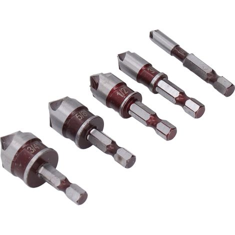 Jeu de fraises à chanfreiner 6-19mm queue hexagonale 6.35mm 5 lames pour perceuse bois accessoires (1/5)