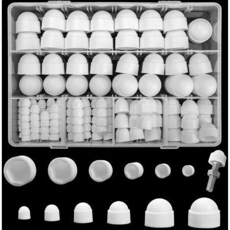 145 Pièces Cache Boulons Capuchon à Vis, Plastique Écrous Dôme, Ecrou Protection Hexagonal, Boulons Capuchon Écrou de Boulons Noir pour Machines Meubles VéhiculesM4/M5/M6/M8/M10/M12 (Blanc) (1/4)